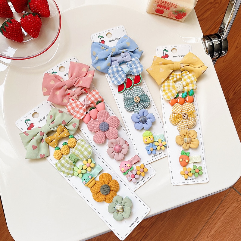 8pc Kids Girl Hair Clip Korean Fashion Cute Floral Fruit Animal Hairpin for Toddler Girl Kawaii Bang Side Clip Hair Accessories
