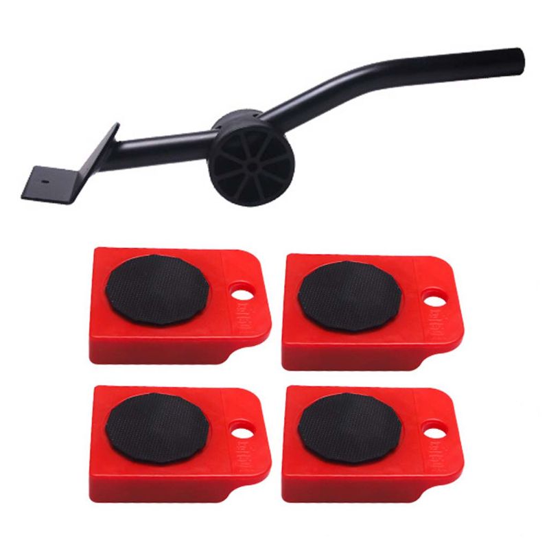 5Pcs Furniture Lifter Slider Kit Furniture Mover Tool Transport Lifter Set Heavy Stuffs Moving 4 Wheeled Roller Bar Device 150Kg