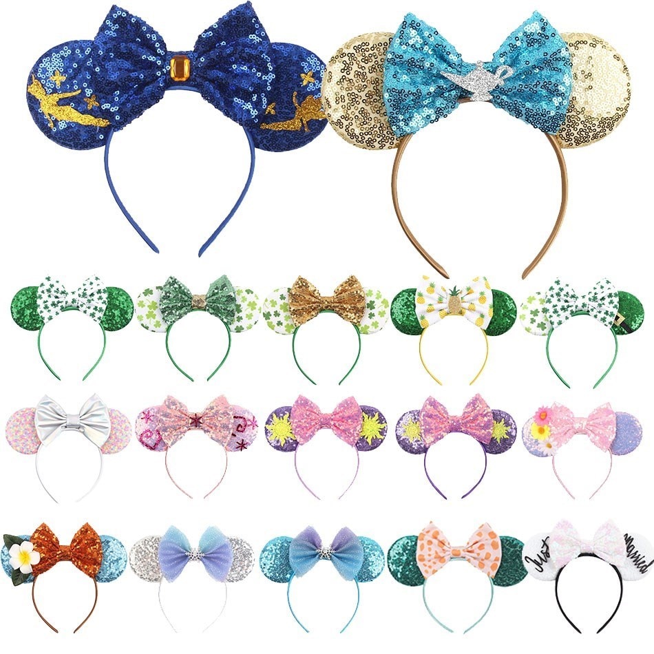 Children Headband Girls Mouse Ear Sequins Hair Accessories Baby Kids Christmas Jasmine Rapunzel Elsa Clover Hair Band