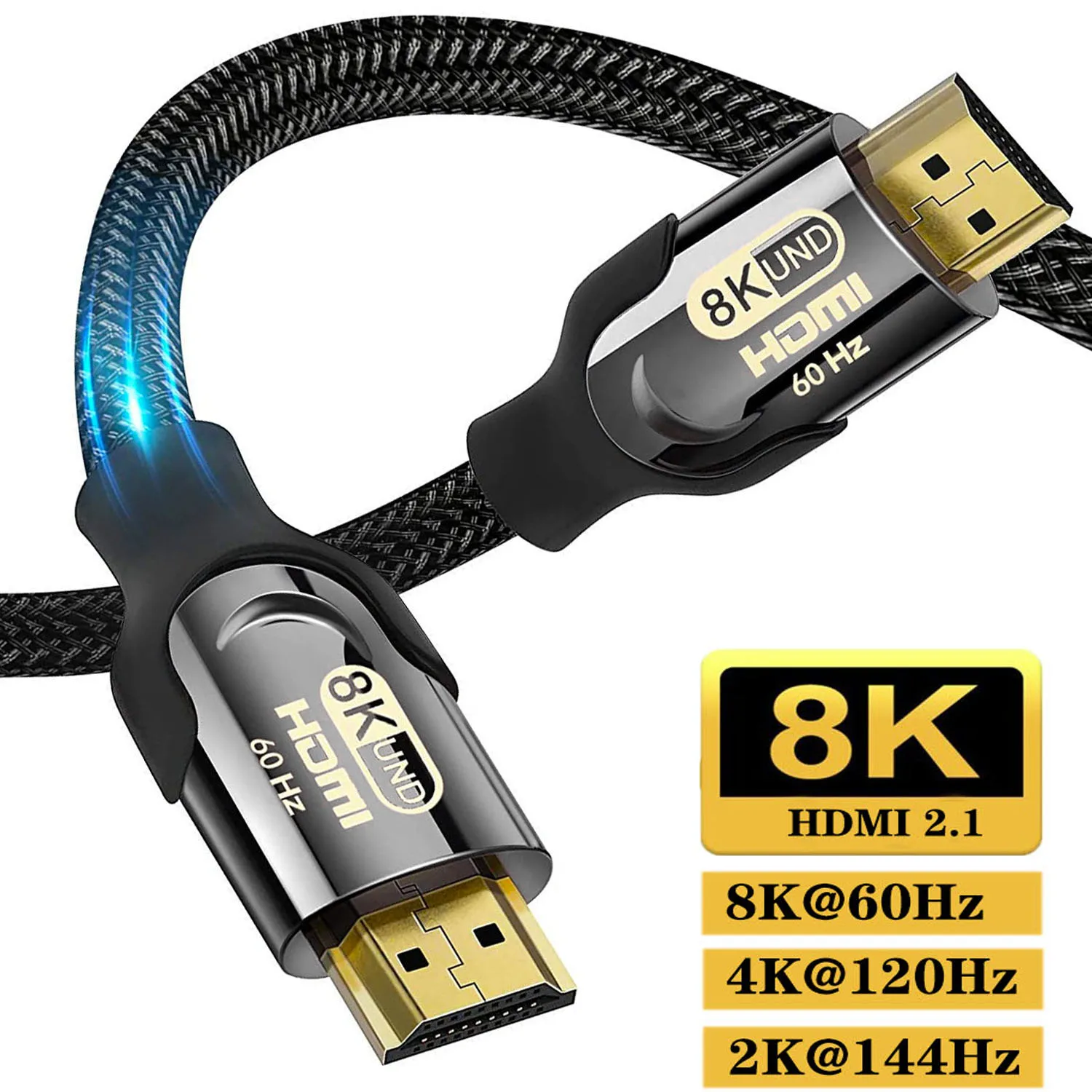 8K HDMI to HDMI 2.1 Cable Certified 8K@60Hz 48Gbps Ultra High-Speed HDR Braided Cord for PC LAPTOP