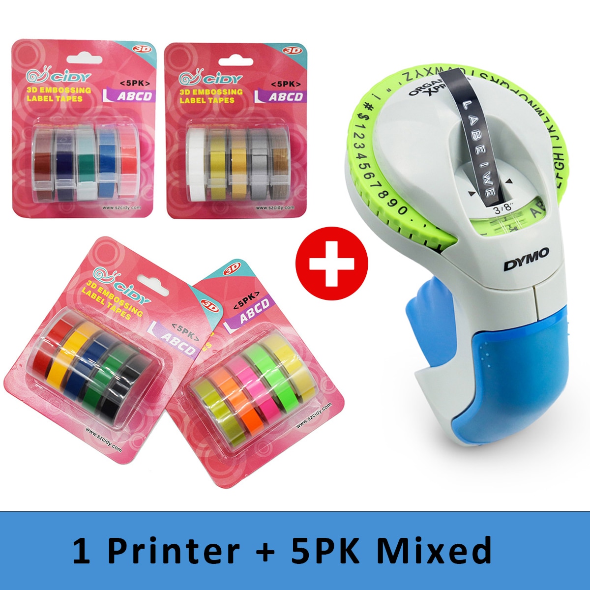 (With 5 tape) Dymo 12965 Organizer Xpress Manual Label Maker 3D Embossing DIY Print 9mm 1610 1540 1880 Motex E101 PVC Label