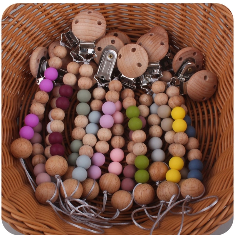 Beech Beads Baby Pacifier Clip Silicone Pacifiers Holder Chain Teething Toy for Infant Girls Boys Chewing Soothing Supplies G99C