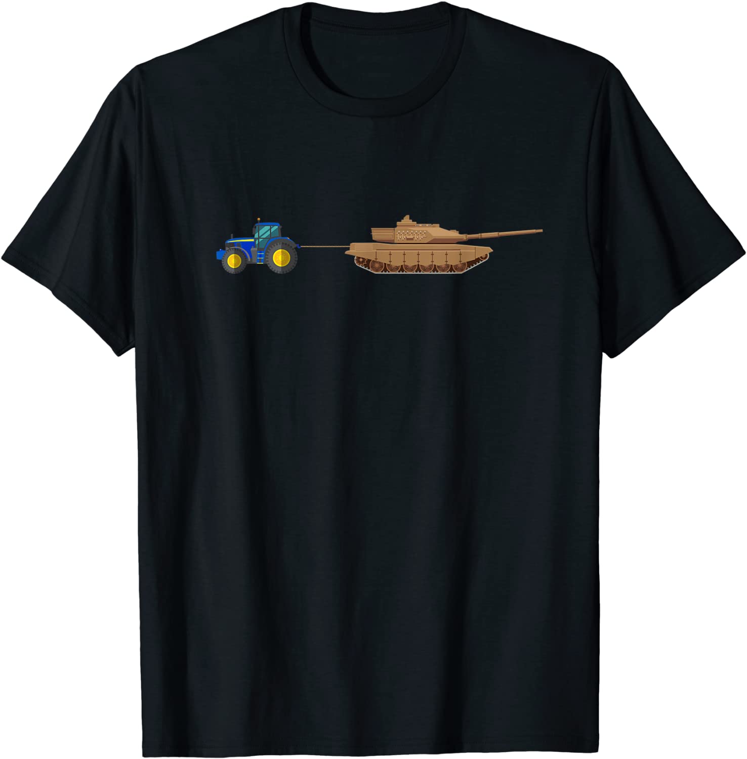 Ukrainian Tractor Pulling A Tank In Farm Funny T-Shirt Short Sleeve Casual 100% Cotton Summer Men T-Shirts