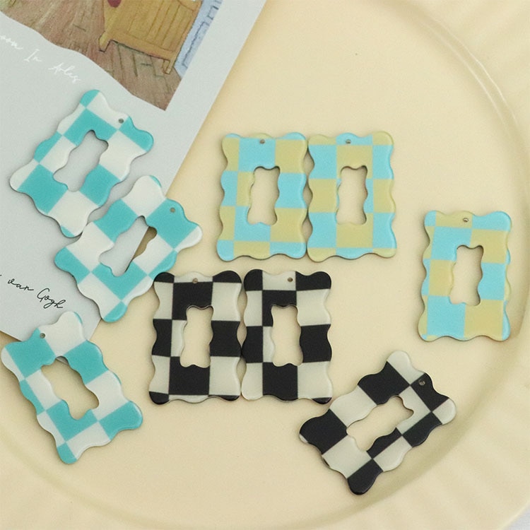 10 PCS 24x36mm Resin Acrylic Hollow Lace Rectangular Pendant For Earring Accessories DIY Jewelry Making Material