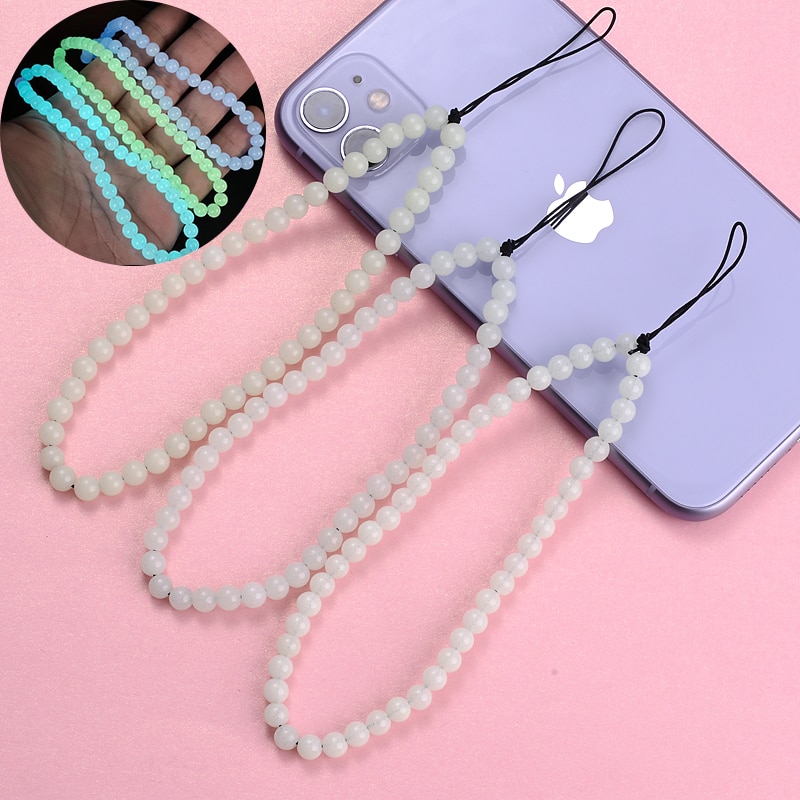 Fashion 6mm Round Beads Luminous Phone Chain Glow In The Dark Telephone Strap Anti-Lost For Women Men Couple Jewelry Accessories