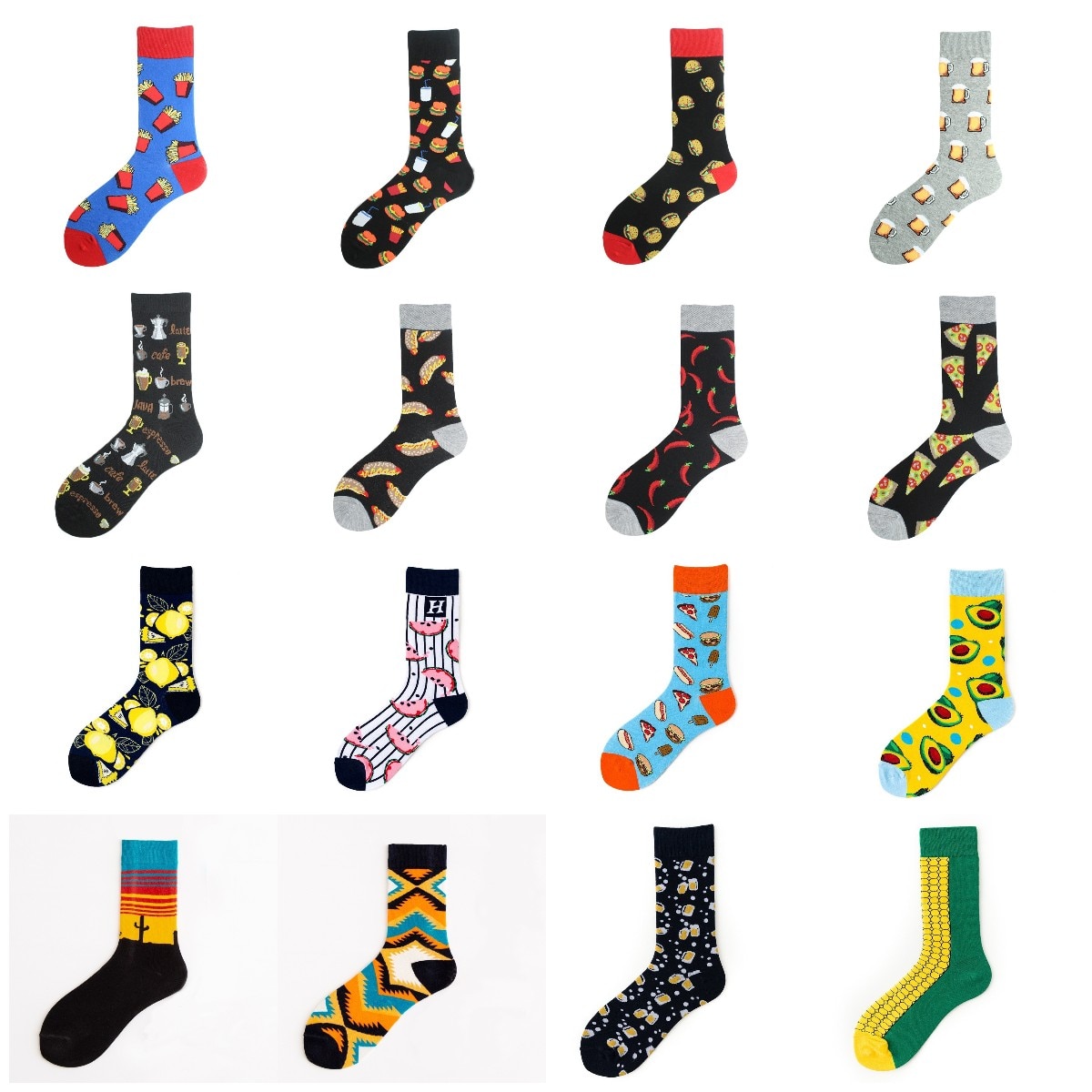 1 Pair Adult Men Funny Beer Food Hamburger Pizza Socks Fashion Boys Happy Cotton Autumn Skate Hip Hop Street Male Dress Sox