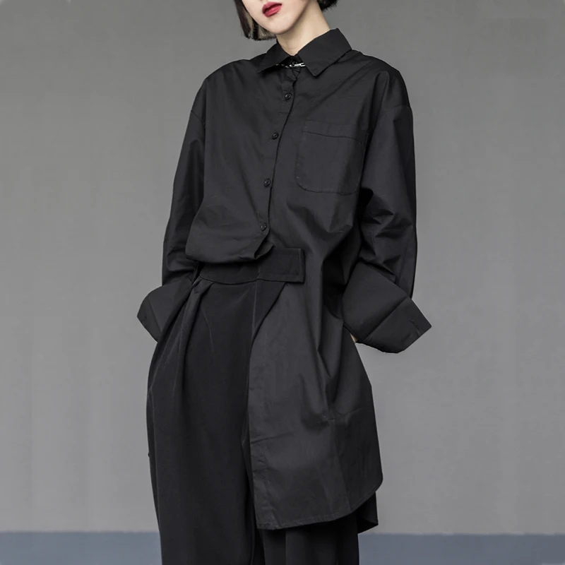 Women Shirts Men Gothic y2k Loose Oversize Casual Neutral Irregular Designer Shirts Black Elegant