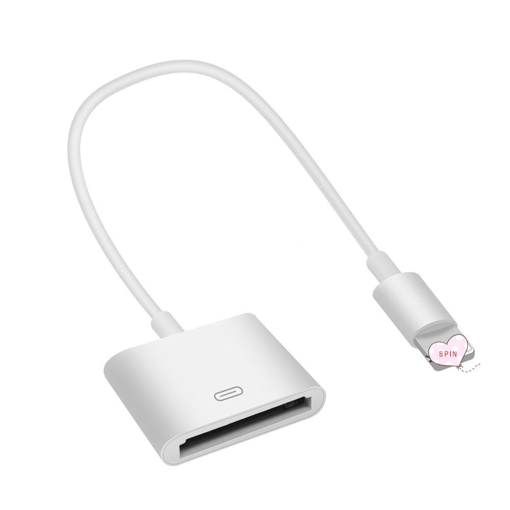 New Docking 30pin Female to 8pin Data Charge Cable Dock 30P Black & White 18cm