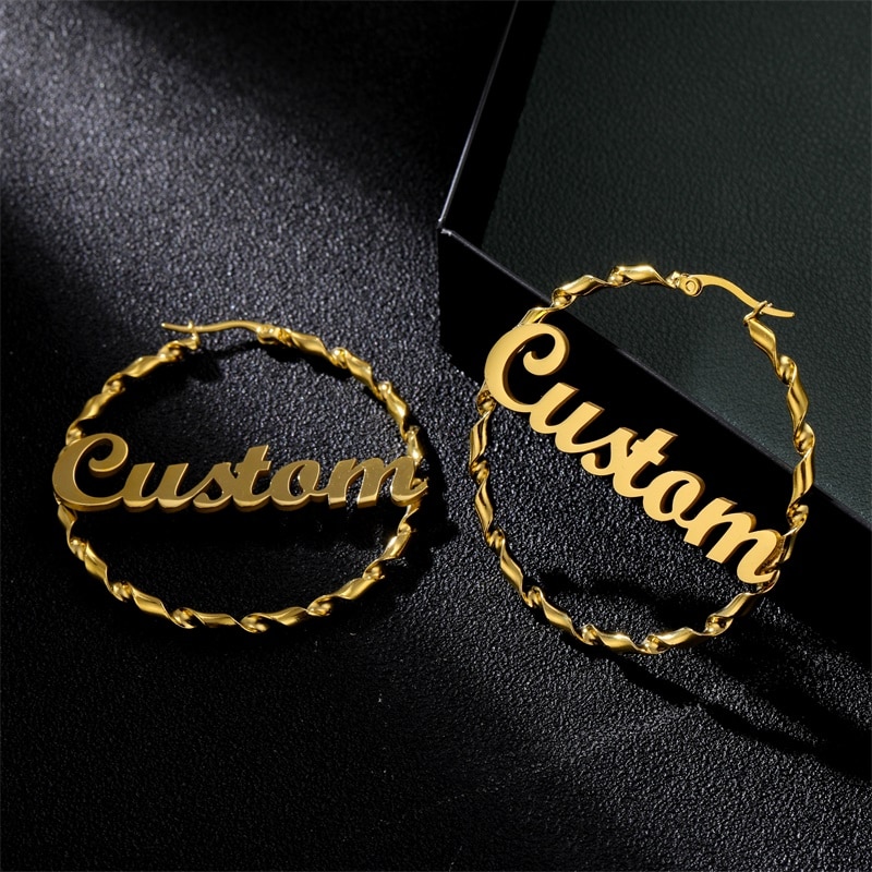 Custom Circle Thread Style Name Earrings Personalized Stainless Steel Jewelry For Women Letter Nameplate Gift For Girlfriend