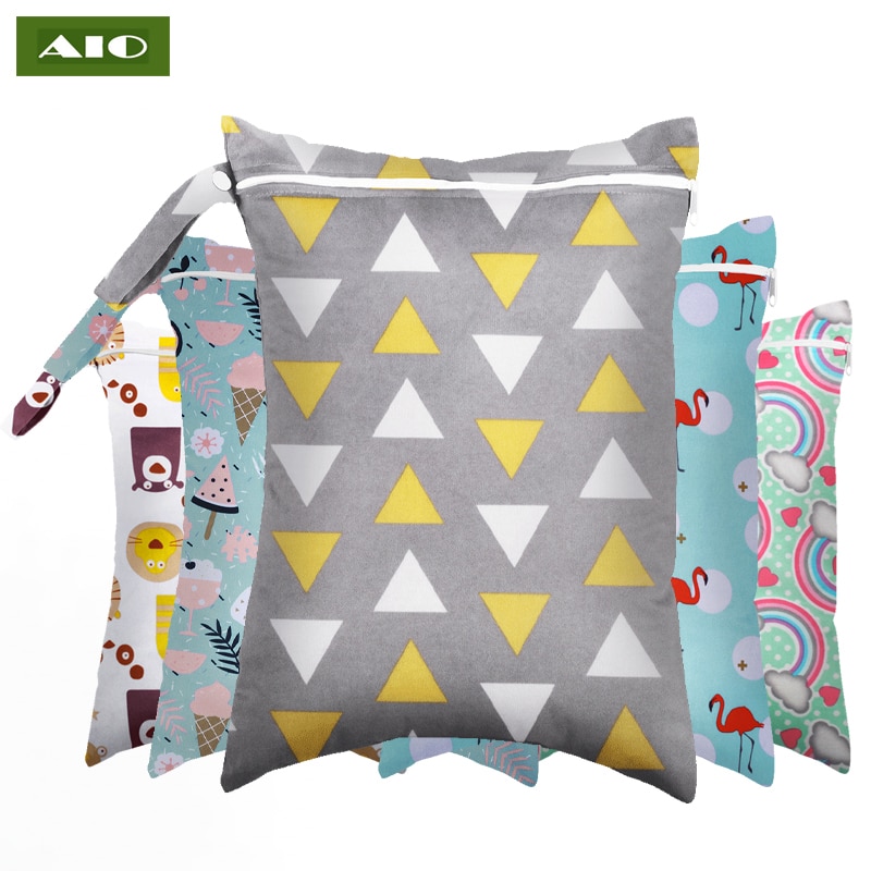 [AIO]30x40cm Print Wet Bag Waterproof Baby Cloth Diaper Bag PUL Pocket Zipper Reusable Baby Nappy Diaper Rubbish WetBag Dropship