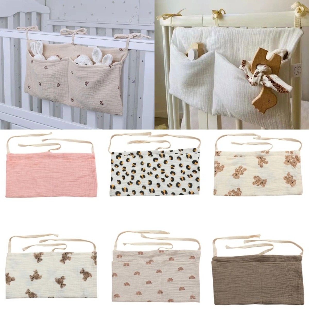 1 Pc Baby Bedside Storage Bag Baby Crib Organizer Hanging Bag for Baby Multi-Purpose Newborn Bed Hanging Diaper Toy Tissue