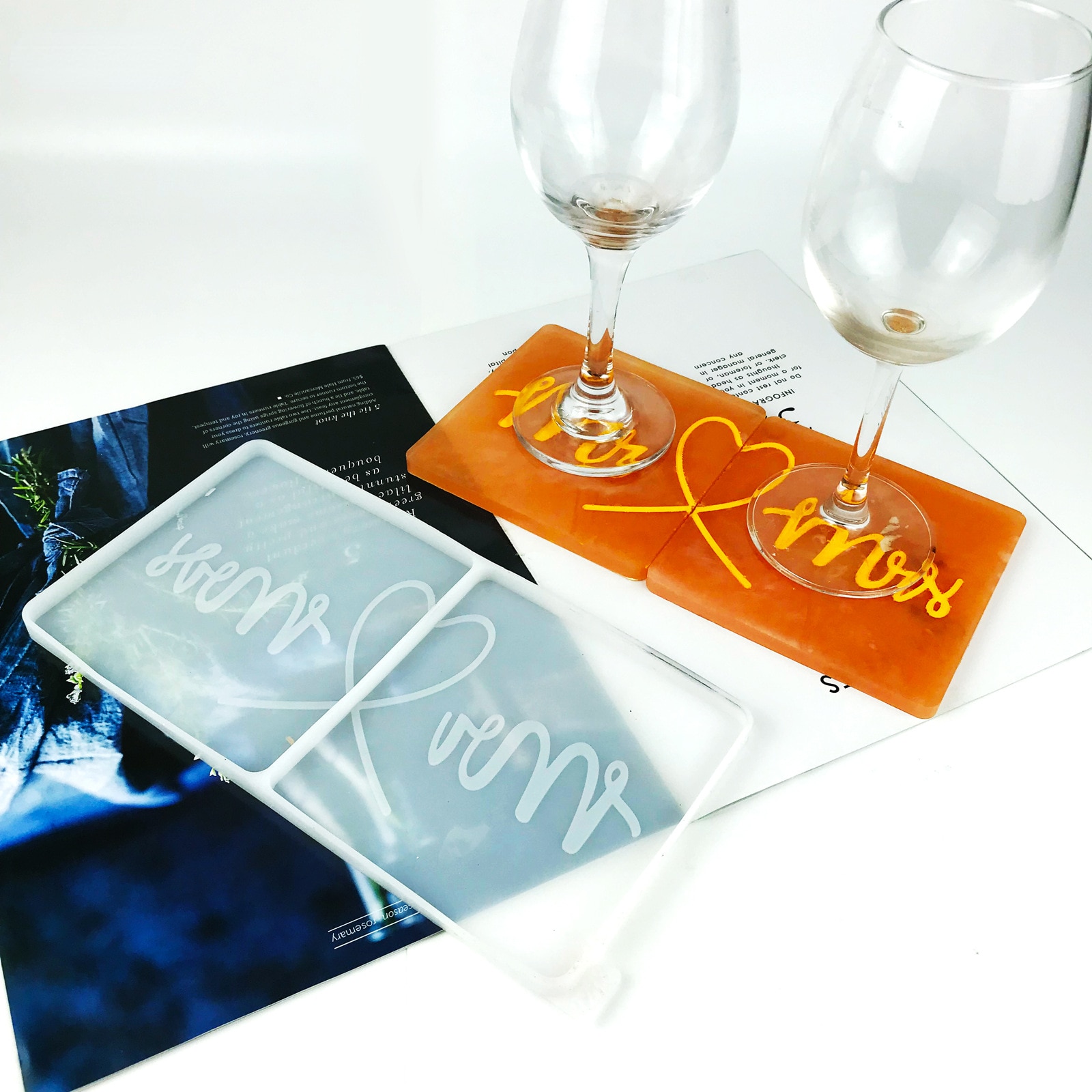 Square Love Couple Coaster Epoxy Resin Mold DIY Love Couple Coaster Silicone Mold