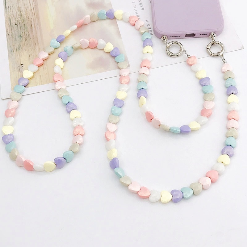 New colorful love diagonal chain bag shoulder strap lanyard pendant anti-fall mobile phone chain beaded handmade ornament