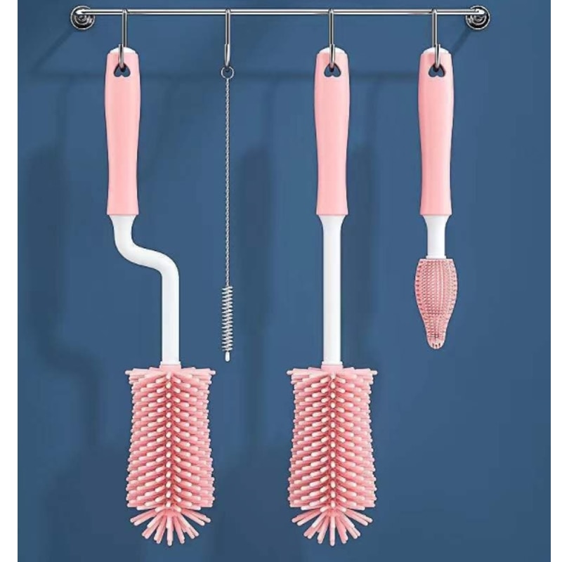 Silicone Bottle Brush 360 Degree Rotation Baby Pacifier Cup Nipple Cleaning Brushes Set Handheld Soft Head Food Grade Watering