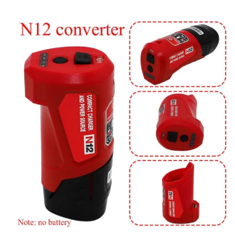 N12 Charger Converter USB Power Charging Adapter for Milwaukee 48-59-1201 M12 Li-Ion Battery Adapter
