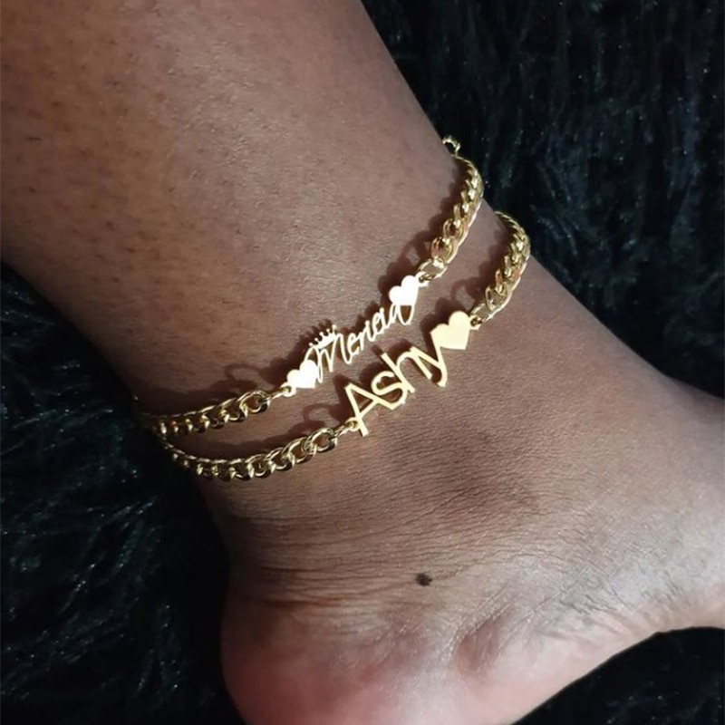 Custom Name Anklet For Women Stainless Steel Cuban Chain Personalized Nameplate Leg Chain Foot Jewelry Gift