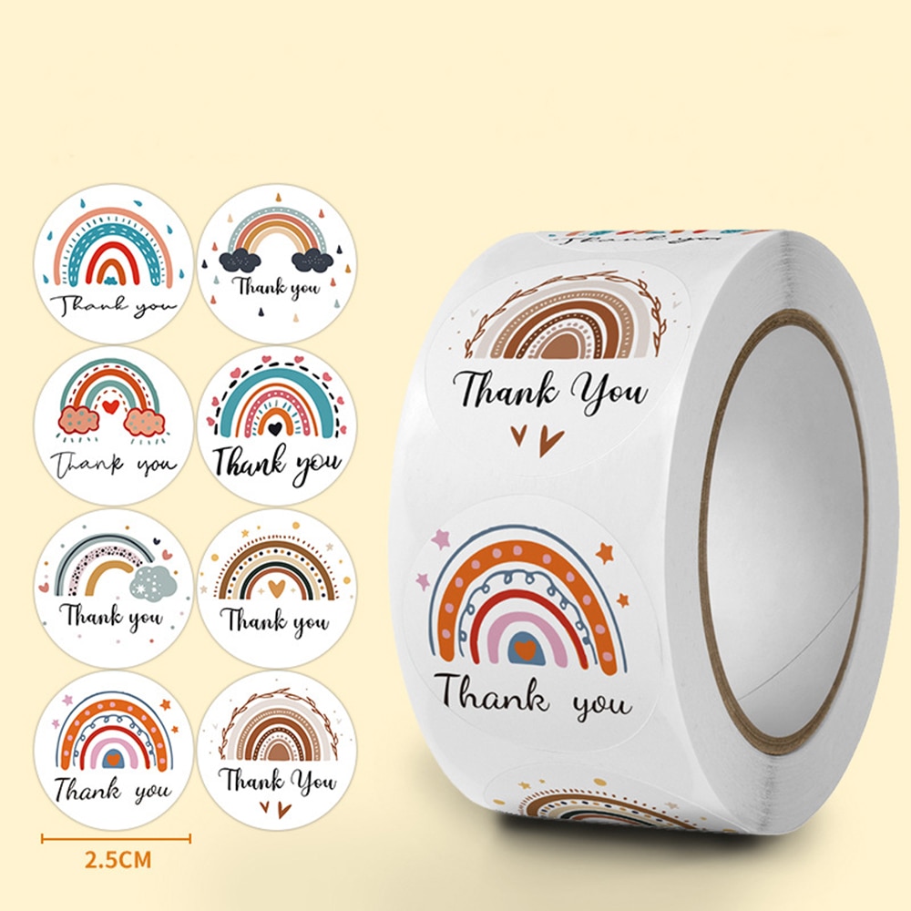 50-500pcs Cute Cartoon Rainbow Thank You Stickers for Gift Package Seal Labels Envelope Wrapping Birthday Party Baking Sticker