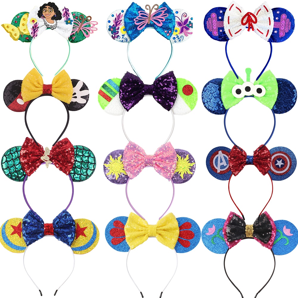 DISNEY Mickey Minnie Mouse Ears Headbands for Baby Girls Shimmering Sequins Princess Headgear Children Encanto Mirabel Hairbands