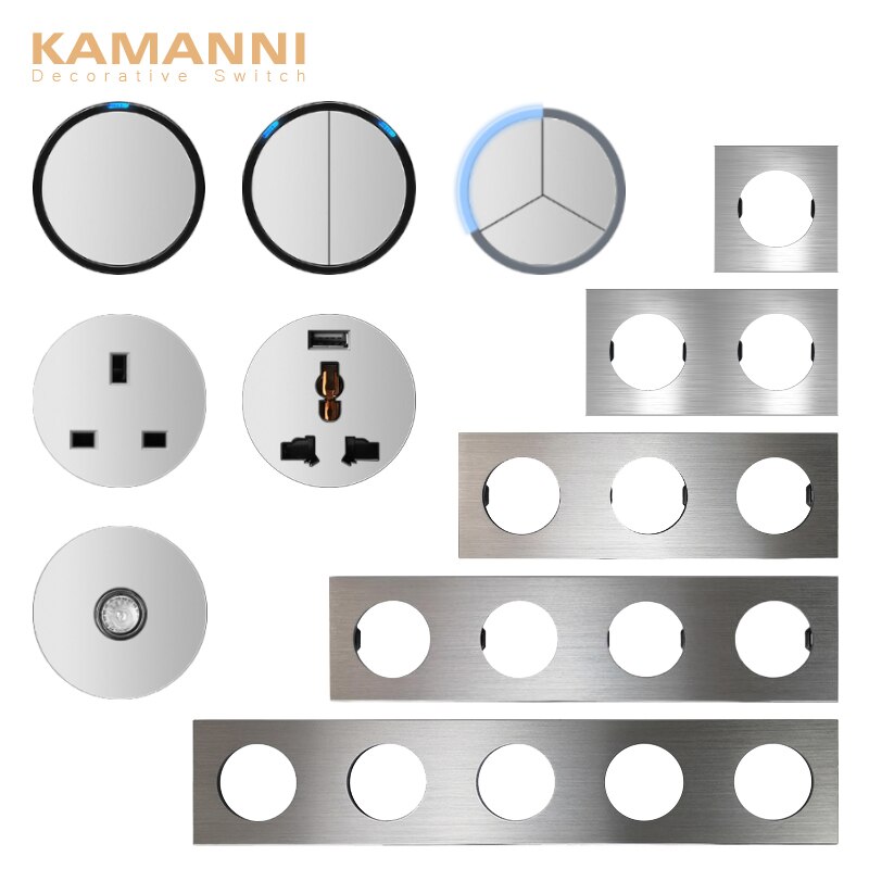 KAMANNI Silver Brushed Aluminum Wall Switch EU French Socket USB Charger RJ45 Modules TV module DIY Free Combination