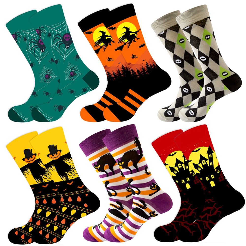 Cartoon Halloween Socks Woman Kawaii Spider Scarecrow Printed Socks Plus Size Foundation Thigh High Socks Cotton Stockings