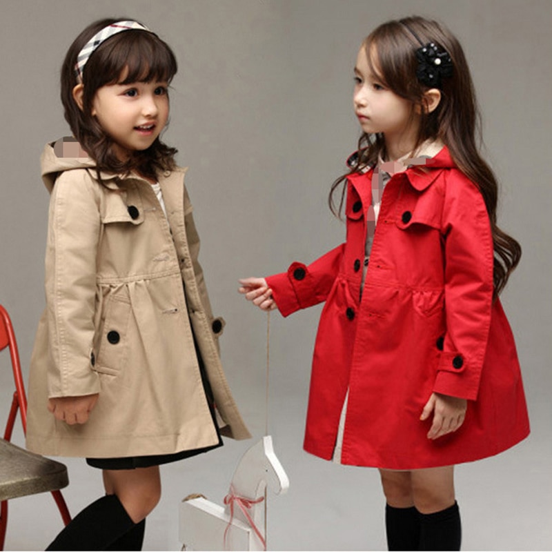 2023 Autumn Fashion Girls Trench Coat Detachable Hat Long Style Kids Hooded Coat Children Windbreaker Jacket Birthday Gift 2-10Y