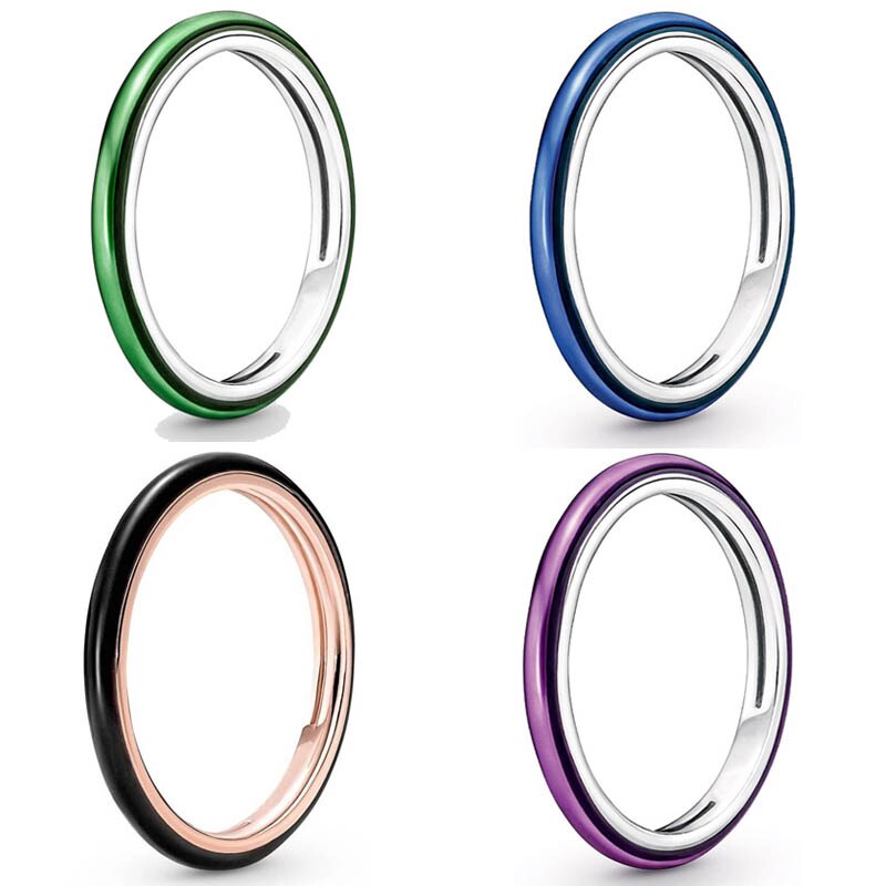 Original 925 Sterling Silver Ring Shocking Green Purple Blue Me Styling Ring With Enamel For Women Gift Popular DIY Jewelry