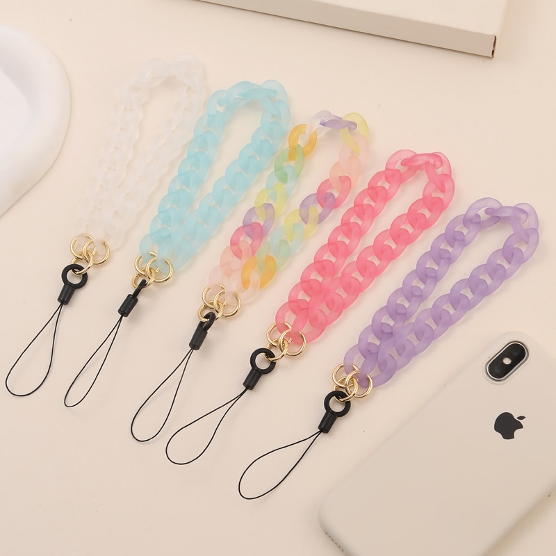 Fashion Colorful Acrylic Lobster Clasp Mobile Phone Chain Hanging Cord For Women Girls Anti-Lost Cellphone Strap Lanyard Jewelry