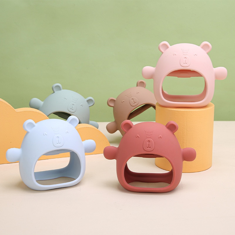 Baby Silicone Teether Cute Bear Shaped Food Grade Kids Child Finger Guard Stop Thumb Sucking Wrist Band Sucking Appliance Gift
