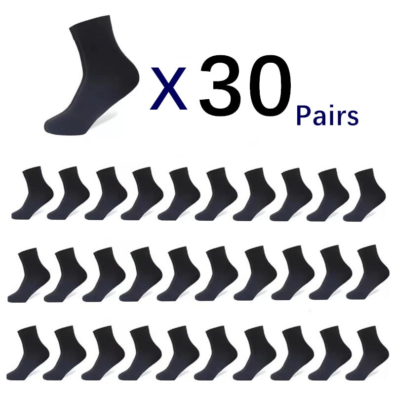 30Pairs/ Men's Socks Business Black Mid Tube Socks Soft Men's Polyester Cotton Socks Breathable Summer Autumn Gift Men