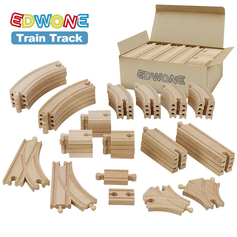 50PCS/Set Wooden Track Railway Toys Beech Wooden Train Track Accessories fit for Brand Tracks