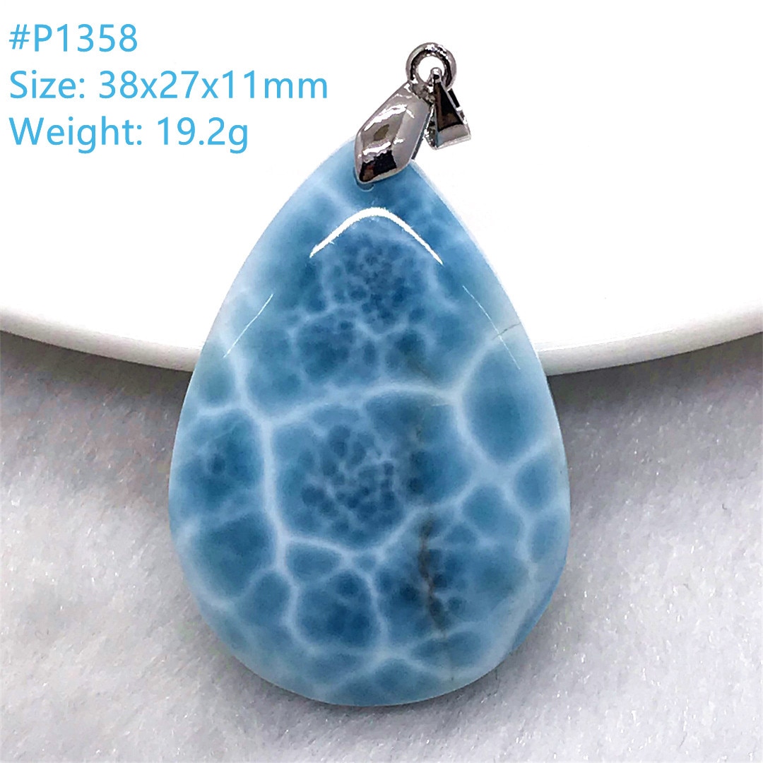 Natural Blue Larimar Necklace Pendant For Women Lady Men Gift Beads Silver Dominica Water Pattern Crystal Stone Jewelry AAAAA