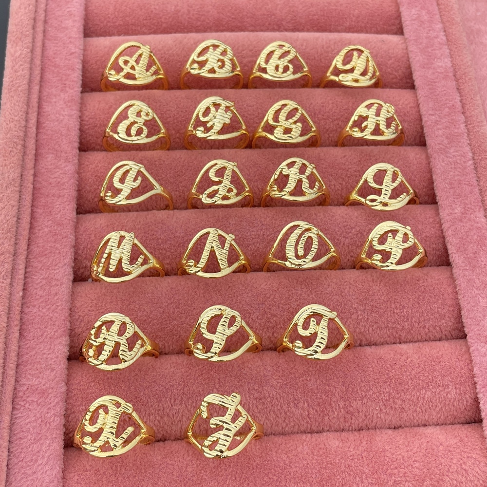 LW Gold Hip Hop Initials Ring Adjustable Custom Letter Ring Women Personality A-Z 26 Letter Fashion Jewelry Gifts