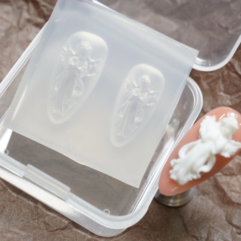 Q81D 4 Pcs 3D Little Angel Nail Art Decorations Epoxy Resin Mold Nail Ornaments Silicone Mould DIY Crafts Jewelry Casting Tools