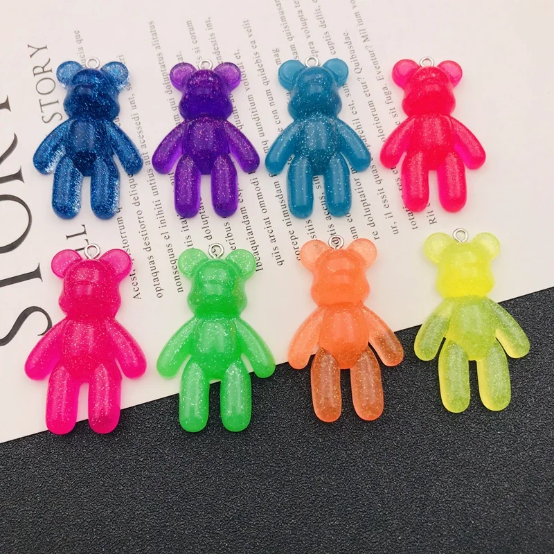 10pcs Resin Glitter Jelly Sparkle Colorful Bear Charm Cute Pendant for Keychain, Earring,