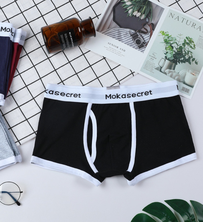 High Quality Cotton Men's Boxer Underwear Fashion Letter Belt Men's U Convex Pouch Breathable Solid Color Male Panties