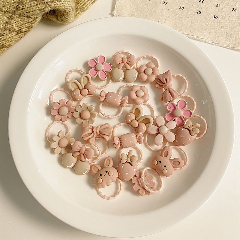 20 Pcs/Set Baby Girls Cute Cartoon Flower Bow Scrunchies Rubber Bands Children Elastic Hair Bands Kids Hair Accessories