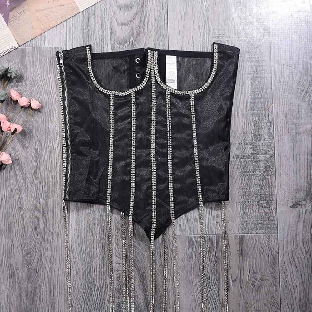 NEW Transparent Lace Girdle European Hot Girls Trendy Diamonds Flashing Straps Wrap Waistcoat Lace Slimming Chest Vest Lace B1X7