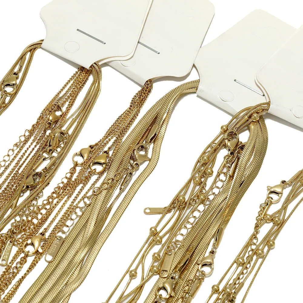 5pcs 40+5cm Gold color Stainless Steel Snake Chains In Bulk Necklaces DIY Fashion Jewelry Adjustable