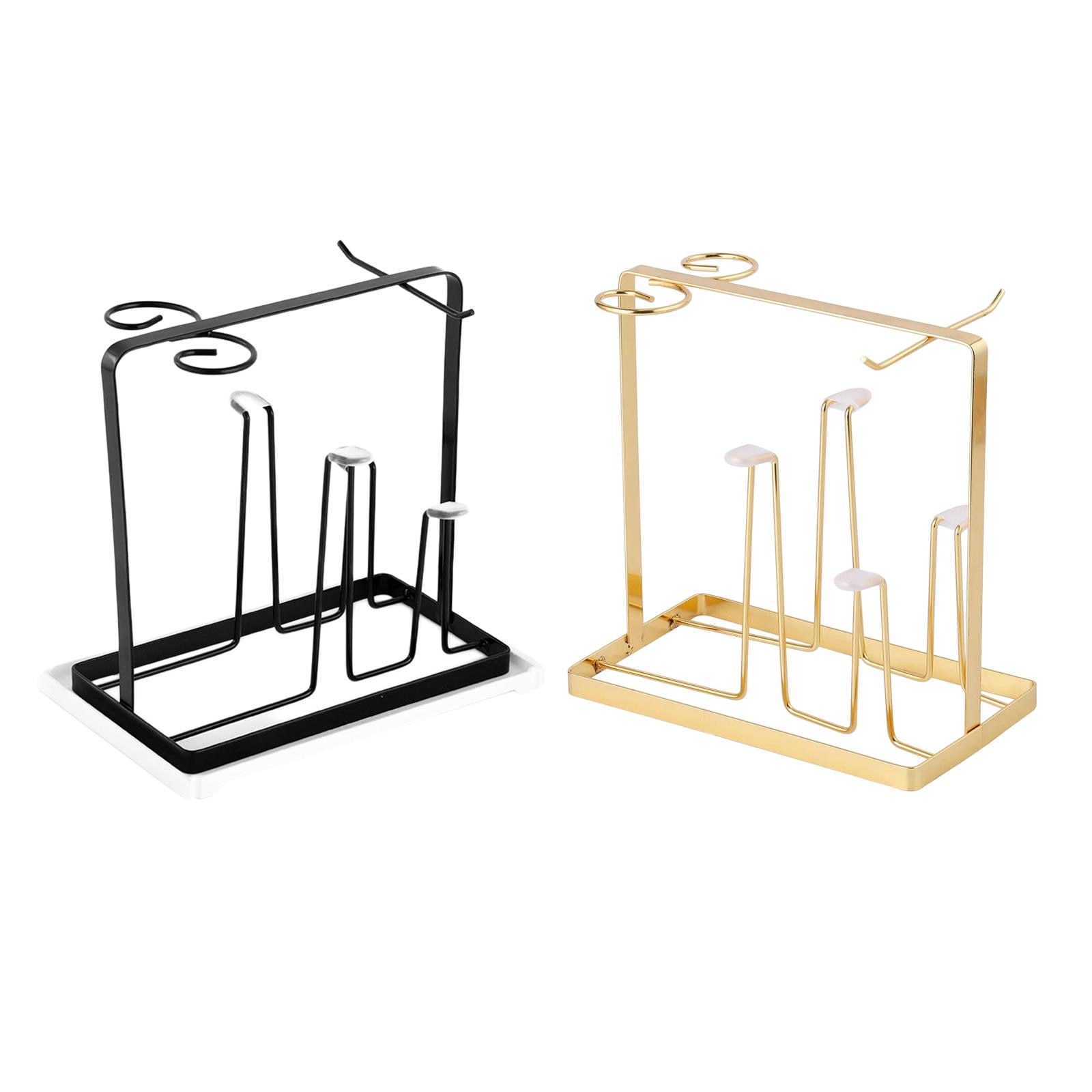 Iron Stylish Cup Mug Drying Rack Metal Countertop Geometric Wire Drainer Hanging Organizers for Baby Cups Goblet Home Kitchen