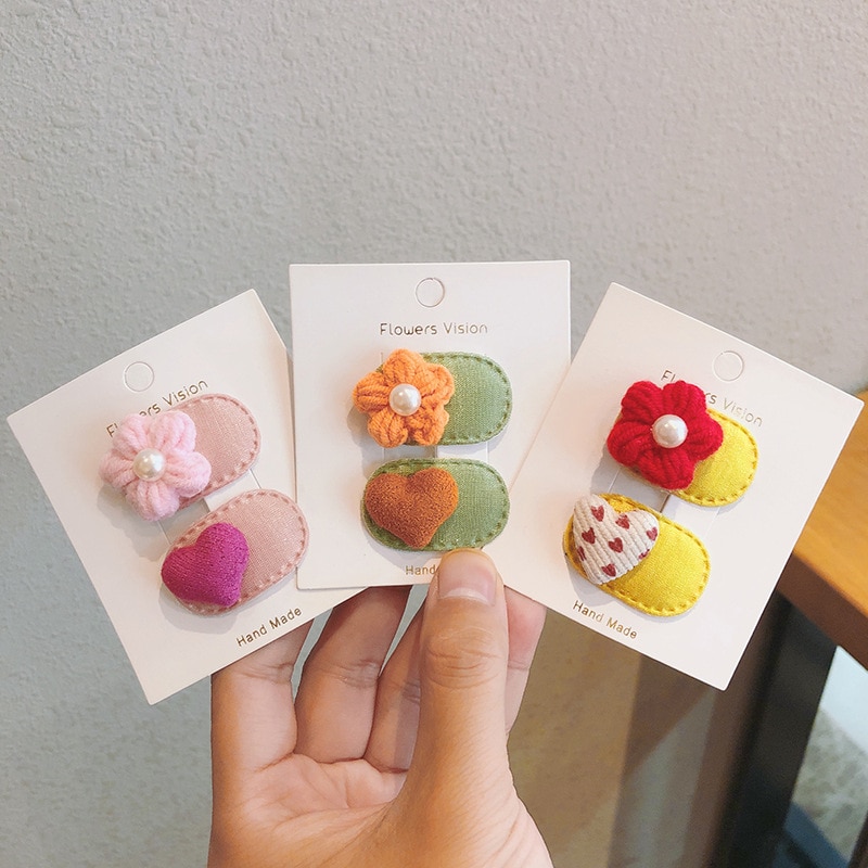 1 Pair Mini Korean Hair Pin for Infant Baby Girl Small Plush Floral Heart BB Hair Clip Bang Side Clip Baby Girl Hair Accessories