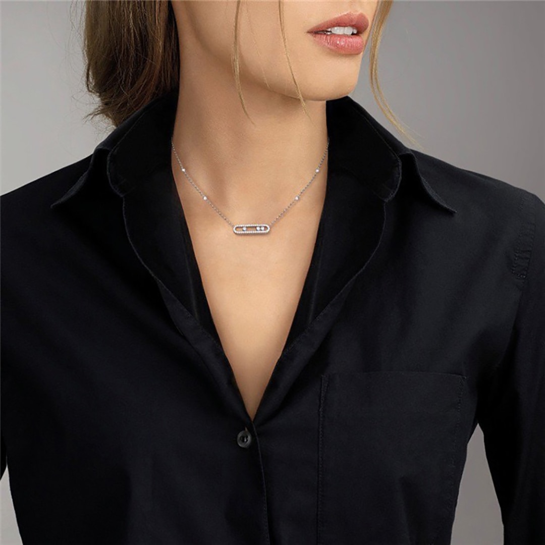 Classic 925 Sterling Silver 14K Gold Plated High Quality Zircon Necklace for Women. Moving Diamonds.Exquisite Gift Free shipping