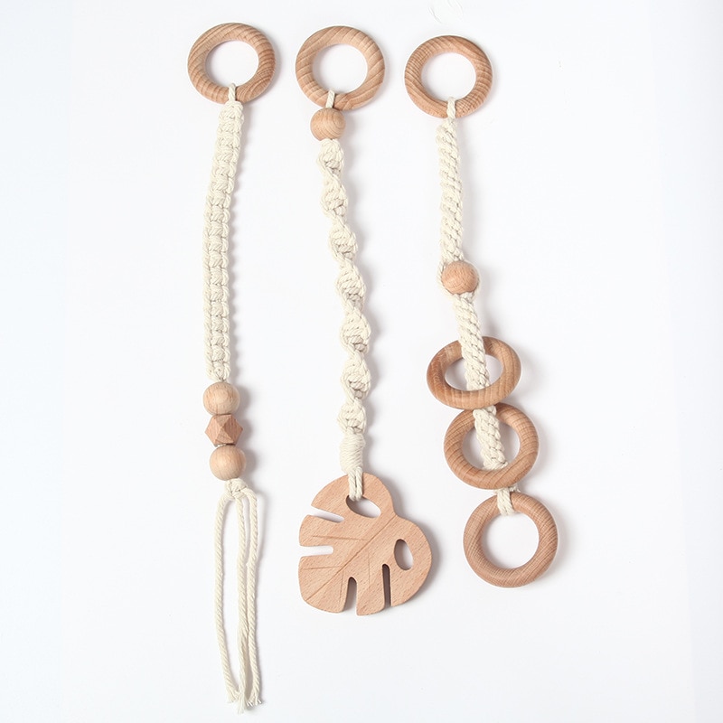 Crochet Baby Wooden Teether Soothe Toy Nipple Anti-Drop Cotton Rope Gymnastic Rack Hanging Decoration Birthday Gift