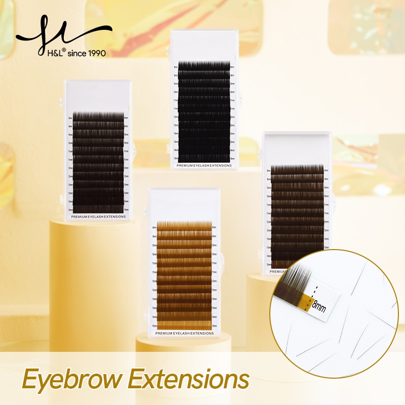 H&L SINCE 1990 High Quality Eyebrow Extensions False Eyebrow 12 Lines Per Tray No Curl Eyelash . 4 Color Dark Brown Light Br