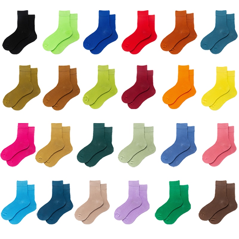 Socks Women's Korean Style Candy Color Mid-tube Retro Harajuku Street Comfortable Skateboard Man Sock Casual Wild Thin Girl