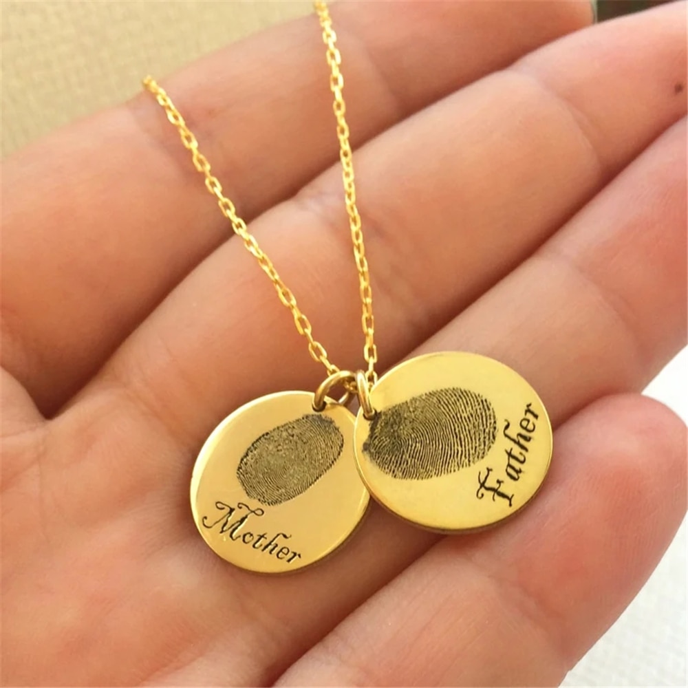 Custom Fingerprint Necklace Personalized Stainless Steel Pendant Name Necklaces for Women Chain Charm Jewelry Bridesmaid Gifts