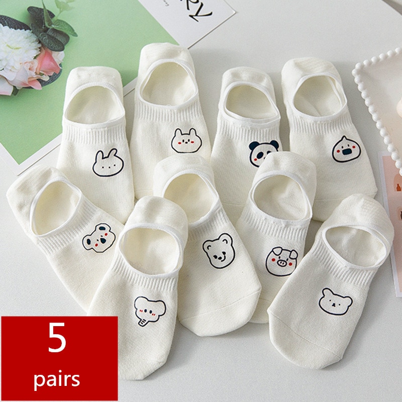 10 pieces = 5 Pairs/lot Rabbit Cow Heart Animal socks Cotton Casual Warm Women Streetwear Cute Funny Socks Short Happy Ankle