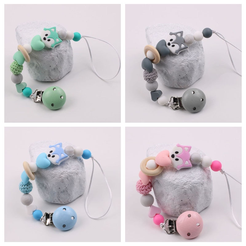 Cartoon Fox Silicone Pacifier Clip Chains Handmade Dummy Holder for Infant BPA Free Baby Shower Gift