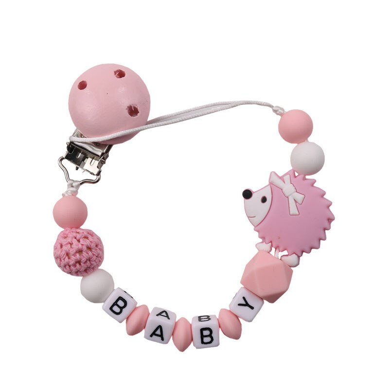 Handmade Baby Pacifier Clip Chain Personalized Name Hedgehog Silicone Beads Infant Pacifier Holder Nipple Chain Gift