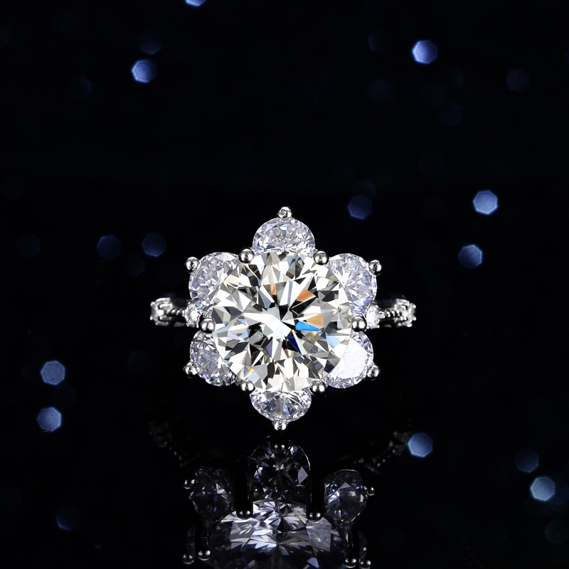 5 Carat Moissanite Diamond Flower Shape Six Claw S925 Sterling Silver Ring Woman Engagement Wedding Fine Jewelry