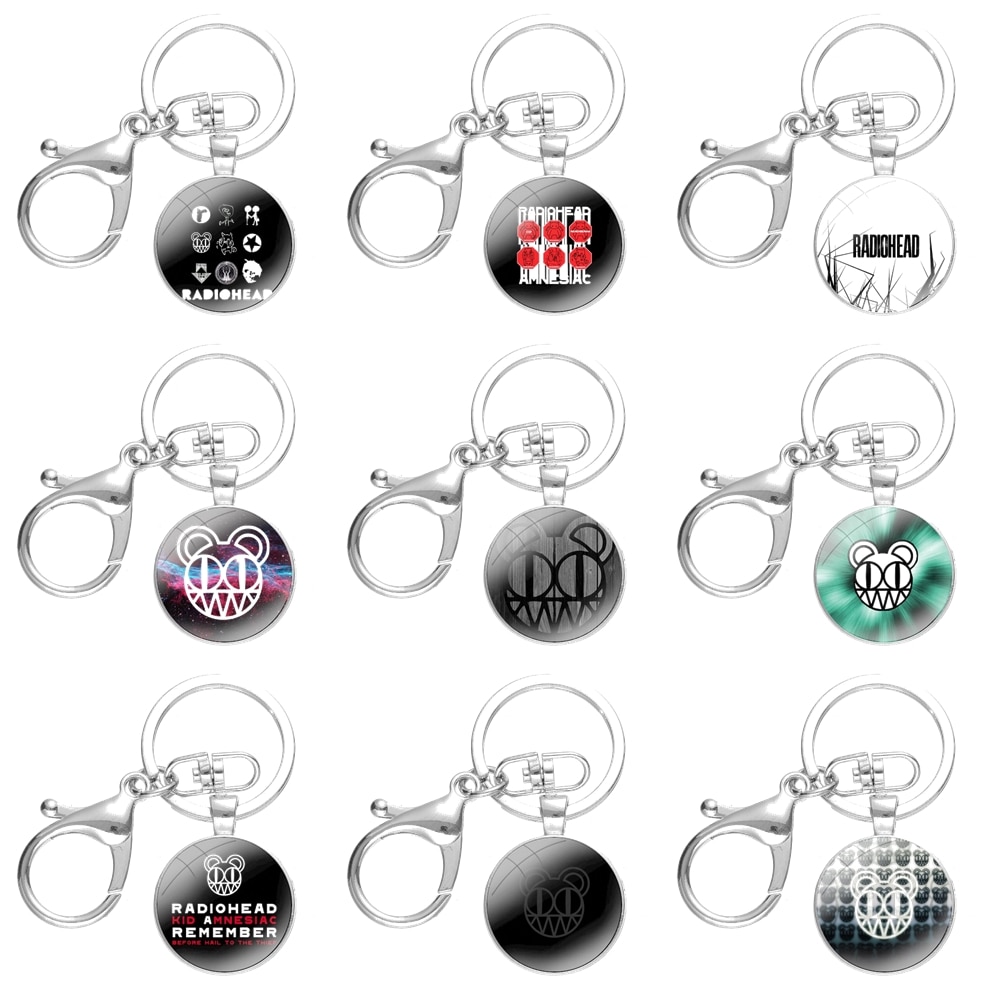 Keychain Handmade Glass Cabochon Key Ring Holder Pendant Key Chains Fashion Cartoon Creative Design rock band Radiohead
